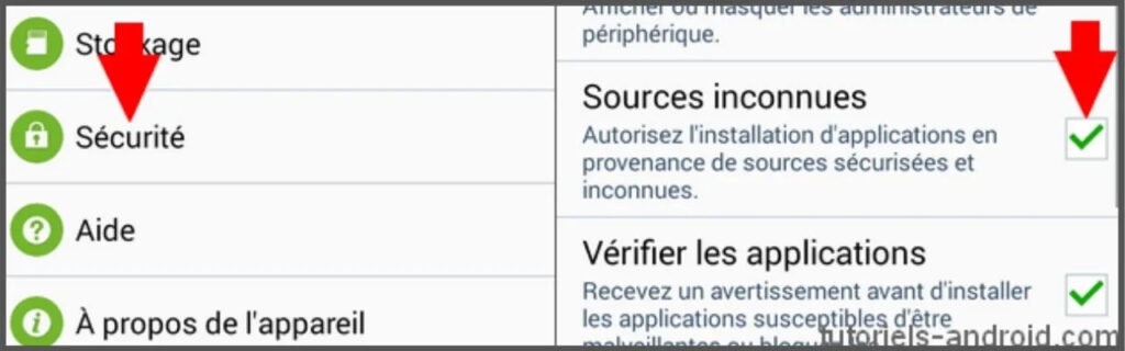 Androide desactiver l'option sources inconnues pour charger les applications